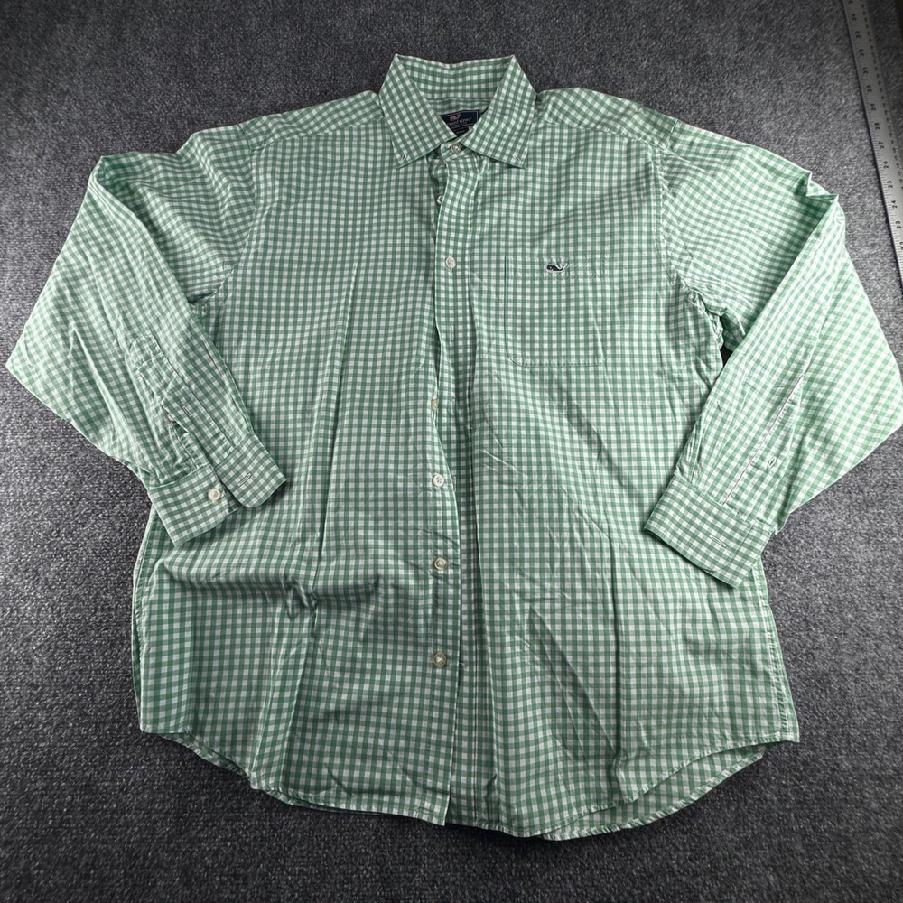 Vineyard Vines Tucker Shirt Mens Large Green White Gingham Cotton Button Down